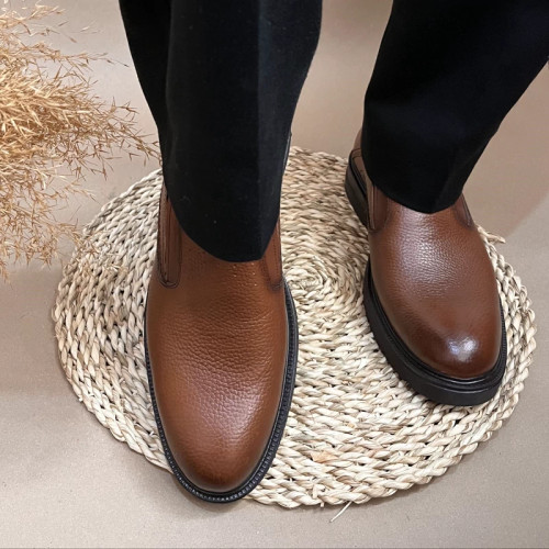 کفش مردانه روزمره اداری چرم طبیعی مدل جردن رنگ عسلی سایز40 تا45