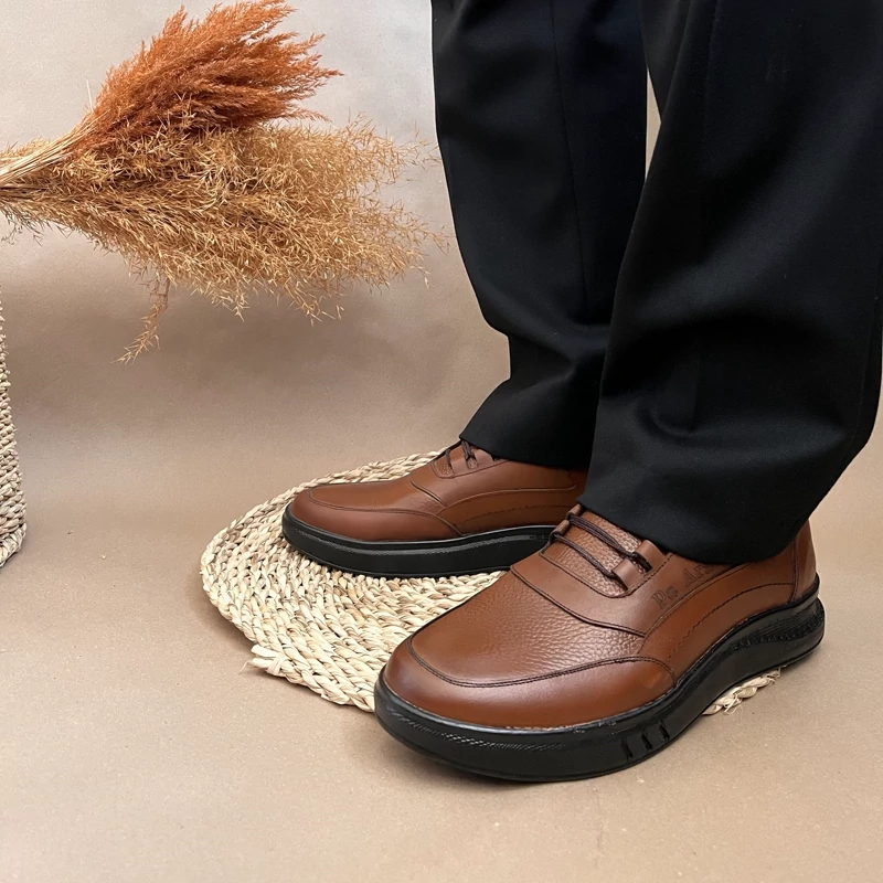 کفش مردانه چرم طبیعی اصل مناسب روزمره مدل باسل رنگ قهوه ای سایز 40 تا44